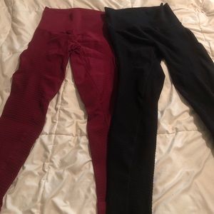 Burgundy and black leggings